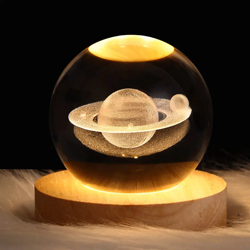 1pc 3D Crystal Glass Ball Night Light - Jupiter Ferris Wheel Galaxy Theme - Wooden Base Bedside Lamp with Mesmerizing Visuals - Ideal Mothers Day & Birthday Gift for astronomy lovers