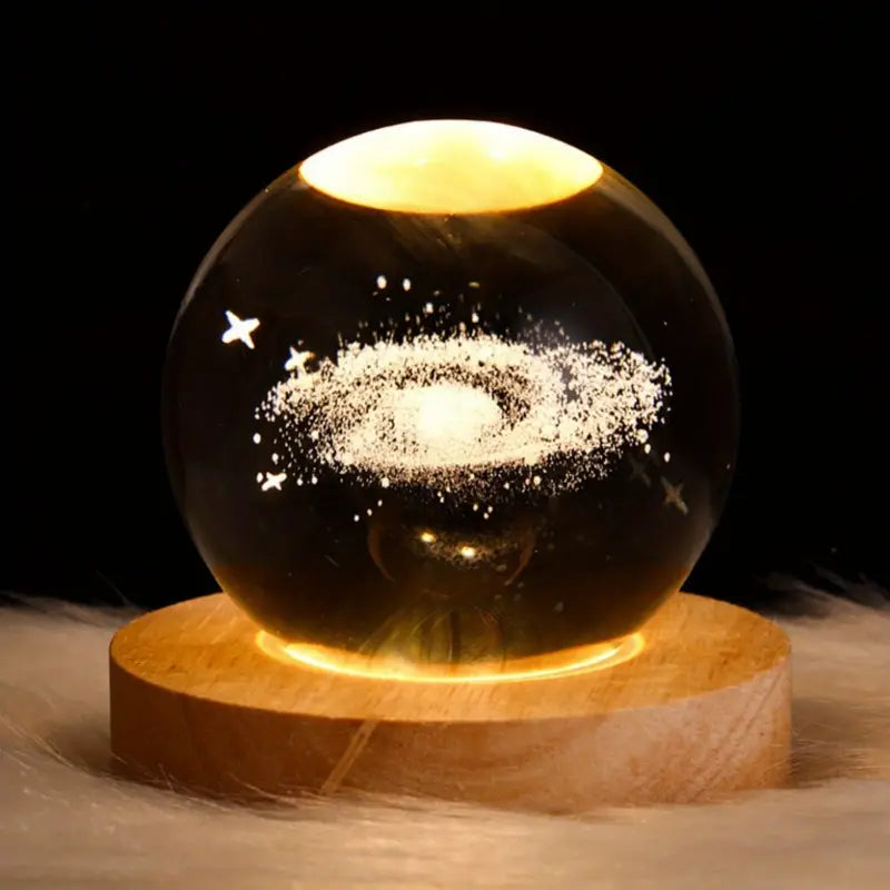 1pc 3D Crystal Glass Ball Night Light - Jupiter Ferris Wheel Galaxy Theme - Wooden Base Bedside Lamp with Mesmerizing Visuals - Ideal Mothers Day & Birthday Gift for astronomy lovers